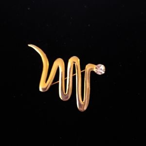 Zig Zag Gold Tone with Rhinestone Brooch